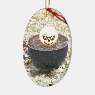 Scary Halloween Pumpkin Ceramic Ornament