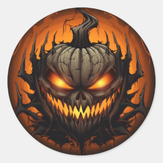 Scary Halloween Pumpkin Classic Round Sticker
