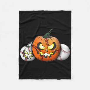 Scary Halloween Pumpkin For Baseball Players Teach Fleece Blanket