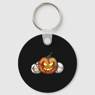 Scary Halloween Pumpkin For Baseball Players Teach Keychain
