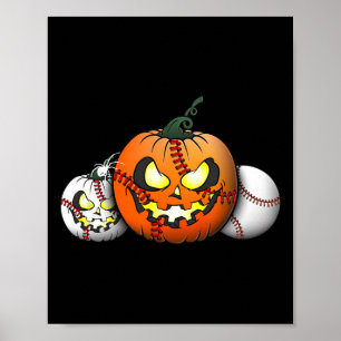 Scary Halloween Pumpkin For Baseball Players Teach Poster
