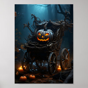 Scary Halloween Pumpkin In The Wheelbarrow Poster