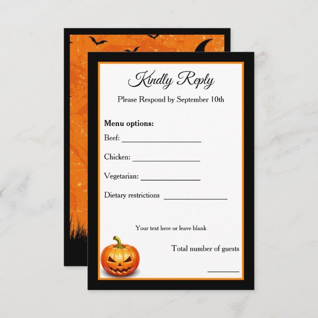 Scary Halloween Pumpkin Wedding RSVP Card option B (Front/Back)