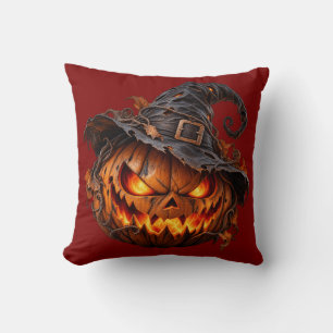 Scary Halloween Pumpkin Witch Hat Pillow - Gothic 