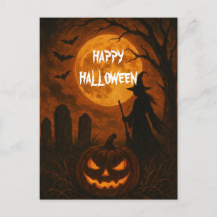 Scary Halloween Pumpkin Witch Scary Night Postcard