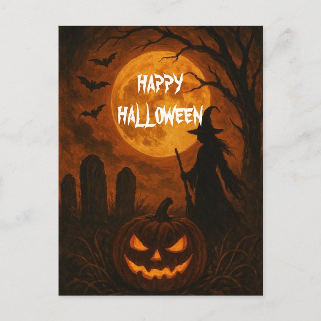 Scary Halloween Pumpkin Witch Scary Night Postcard (Front)
