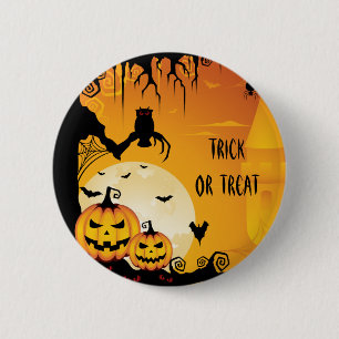 Scary Halloween Pumpkins and Full Moon 2 Inch Round Button