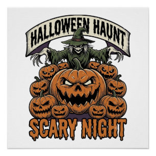 Scary Halloween Pumpkins Vintage Engraving Shirt A Poster
