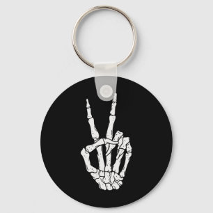 Scary Halloween Skeleton Peace Hand Sign Keychain