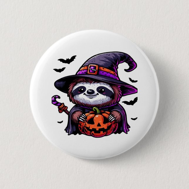 Scary Halloween Sloth Witch Hat Costume Spooky Sea 2 Inch Round Button (Front)