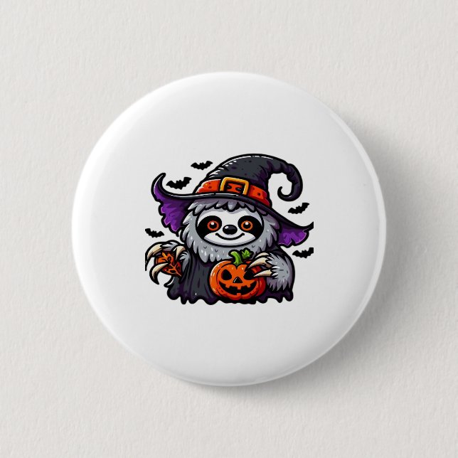 Scary Halloween Sloth Witch Hat Costume Spooky Sea 2 Inch Round Button (Front)