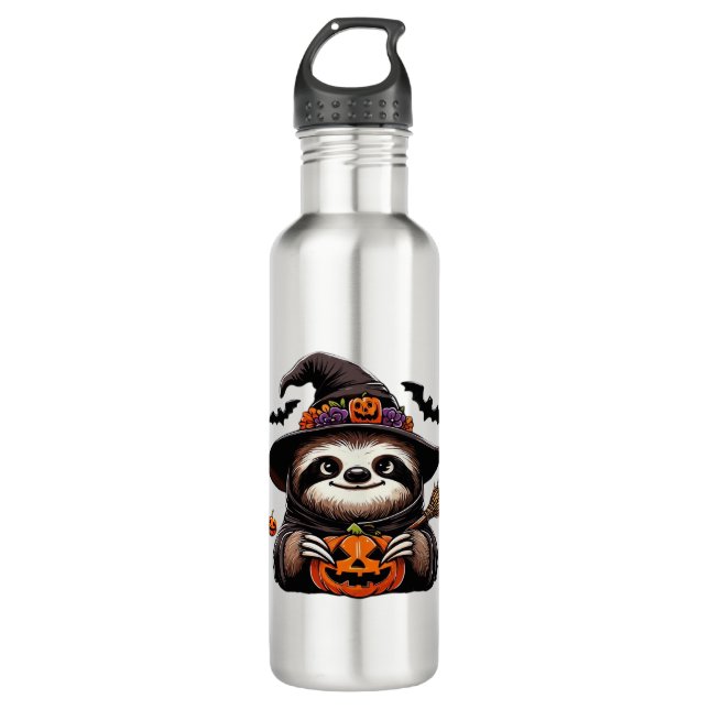 Scary Halloween Sloth Witch Hat Costume Spooky Sea 710 Ml Water Bottle (Front)
