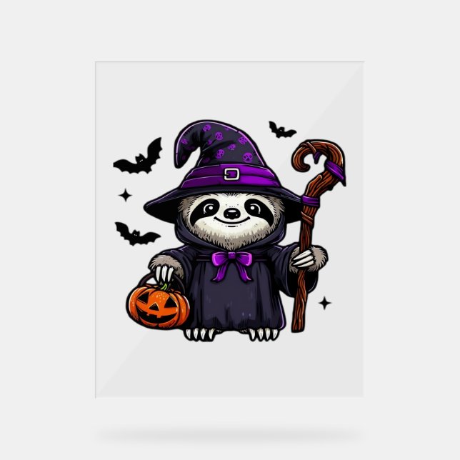 Scary Halloween Sloth Witch Hat Costume Spooky Sea Acrylic Sign (Front)