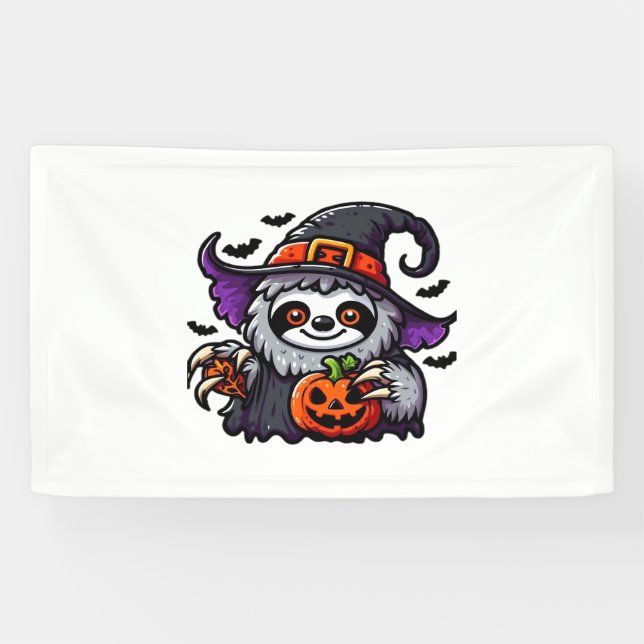 Scary Halloween Sloth Witch Hat Costume Spooky Sea Banner (Horizontal)