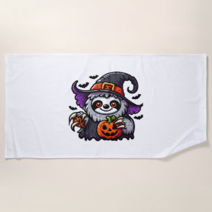 Scary Halloween Sloth Witch Hat Costume Spooky Sea Beach Towel