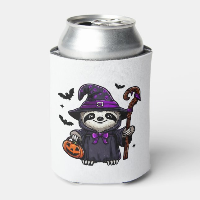 Scary Halloween Sloth Witch Hat Costume Spooky Sea Can Cooler (Can Front)