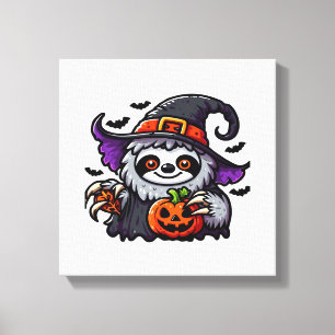 Scary Halloween Sloth Witch Hat Costume Spooky Sea Canvas Print