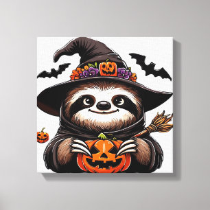 Scary Halloween Sloth Witch Hat Costume Spooky Sea Canvas Print