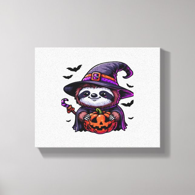 Scary Halloween Sloth Witch Hat Costume Spooky Sea Canvas Print (Front)