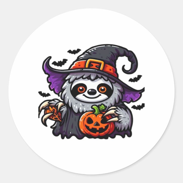 Scary Halloween Sloth Witch Hat Costume Spooky Sea Classic Round Sticker (Front)
