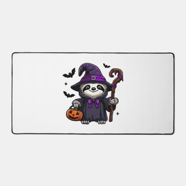 Scary Halloween Sloth Witch Hat Costume Spooky Sea Desk Mat (Front)