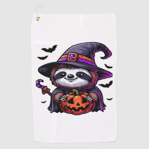 Scary Halloween Sloth Witch Hat Costume Spooky Sea Golf Towel