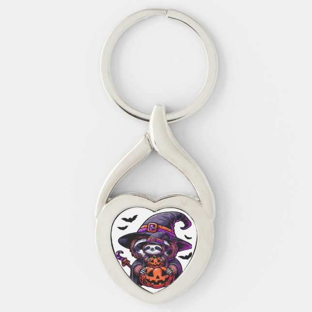 Scary Halloween Sloth Witch Hat Costume Spooky Sea Keychain (Front)