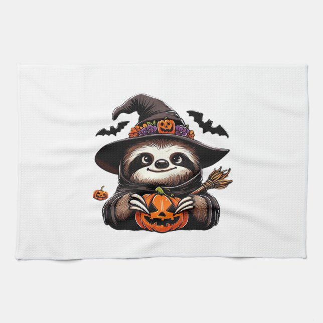 Scary Halloween Sloth Witch Hat Costume Spooky Sea Kitchen Towel (Horizontal)
