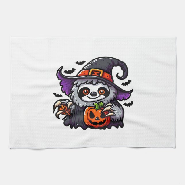 Scary Halloween Sloth Witch Hat Costume Spooky Sea Kitchen Towel (Horizontal)