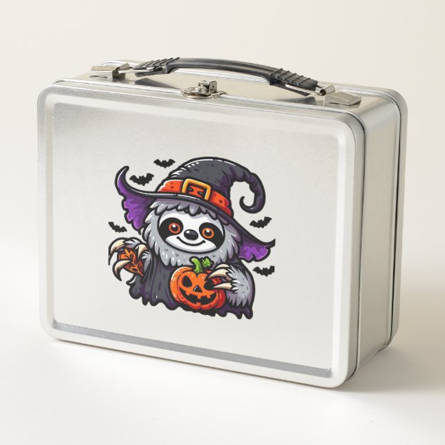 Scary Halloween Sloth Witch Hat Costume Spooky Sea Metal Lunch Box (Front)