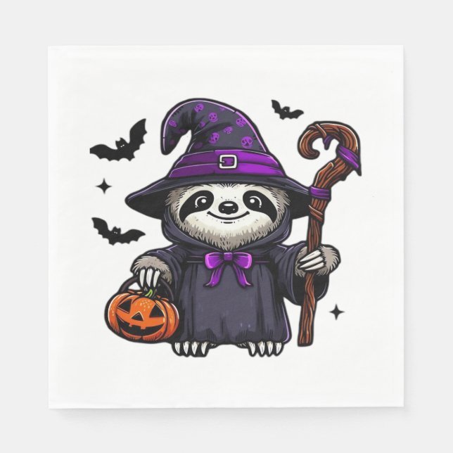 Scary Halloween Sloth Witch Hat Costume Spooky Sea Napkin (Front)