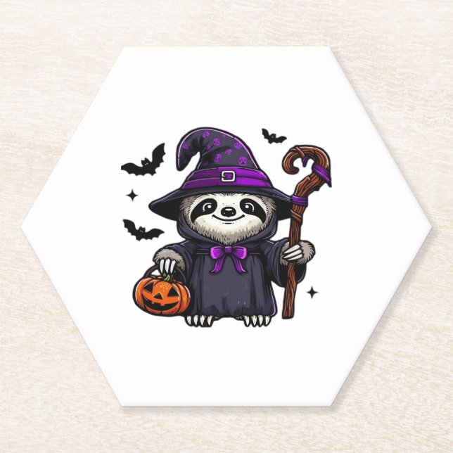 Scary Halloween Sloth Witch Hat Costume Spooky Sea Paper Coaster (Front)