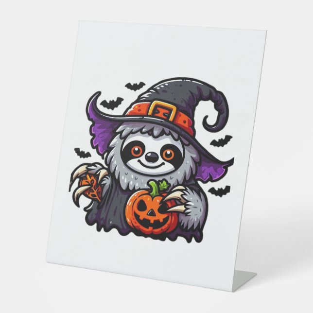 Scary Halloween Sloth Witch Hat Costume Spooky Sea Pedestal Sign (Front)