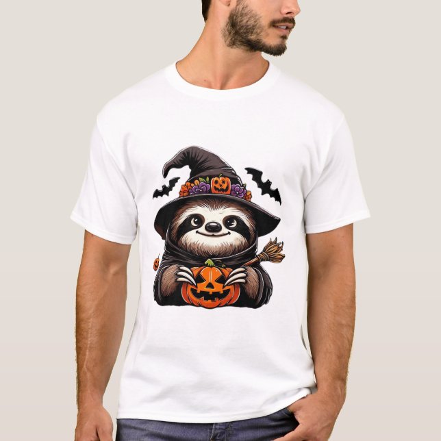 Scary Halloween Sloth Witch Hat Costume Spooky Sea T-Shirt (Front)