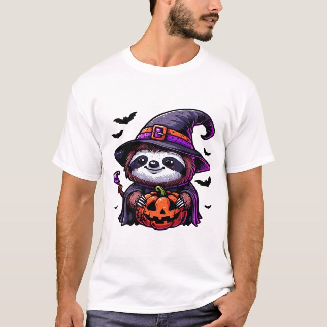 Scary Halloween Sloth Witch Hat Costume Spooky Sea T-Shirt (Front)
