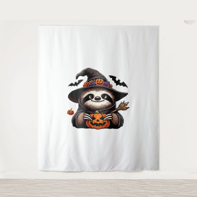 Scary Halloween Sloth Witch Hat Costume Spooky Sea Tapestry (Front)