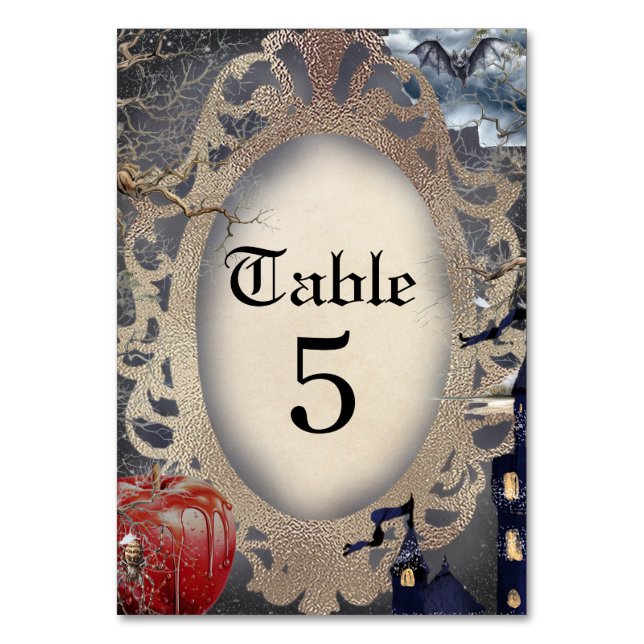 Scary Halloween Snow White Fairytale Theme Table Number (Front)