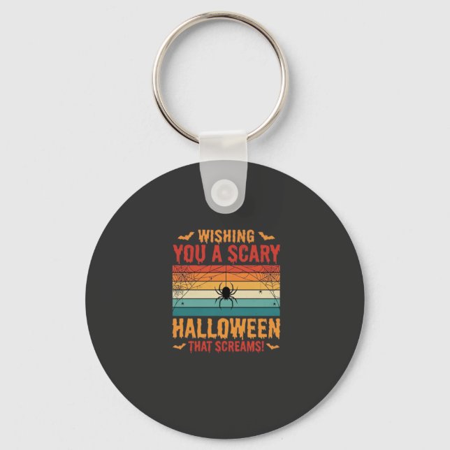 Scary Halloween Spider Web Sunset Design_1 Keychain (Front)