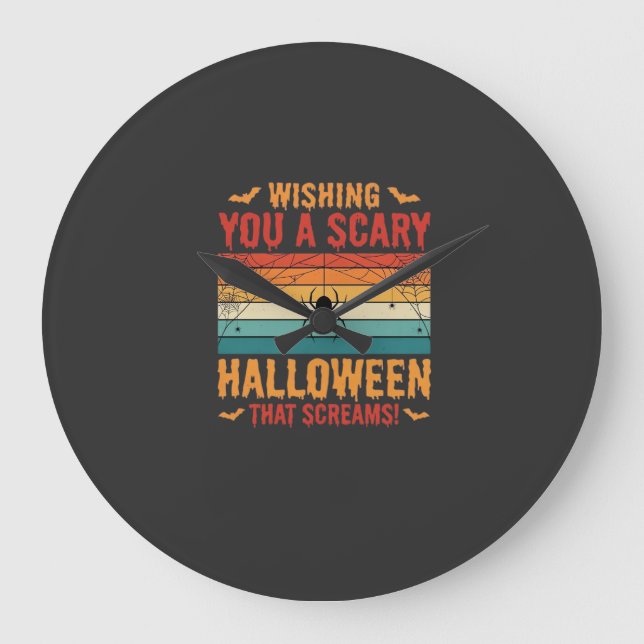 Scary Halloween Spider Web Sunset Design_1 Large Clock (Front)