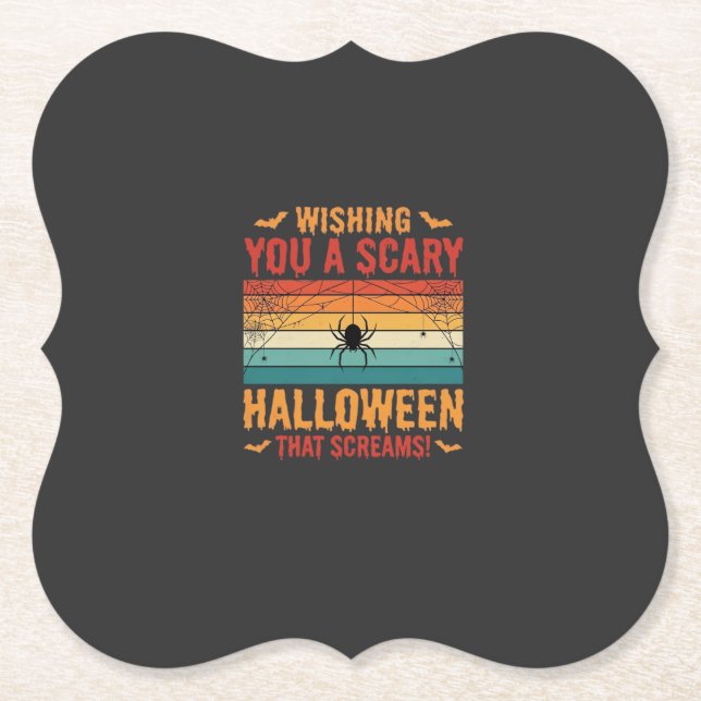 Scary Halloween Spider Web Sunset Design_1 Paper Coaster (Front)
