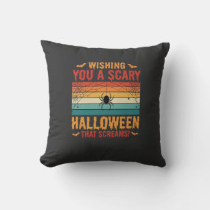 Scary Halloween Spider Web Sunset Design_1 Throw Pillow