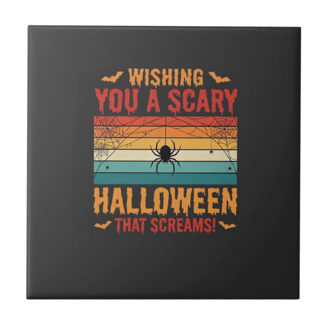 Scary Halloween Spider Web Sunset Design_1 Tile (Front)