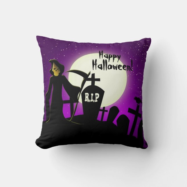 Scary Halloween Throw Pillow (Front)