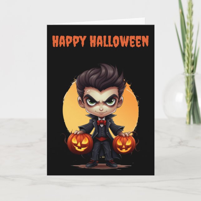 Scary Halloween Vampire Holiday Card (Front)