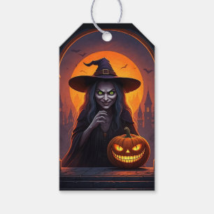 Scary Halloween Witch and Crazy Smile Pumpkin Gift Tags