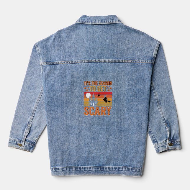 Scary Halloween Witch Haunted House Design_1 Denim Jacket (Back)