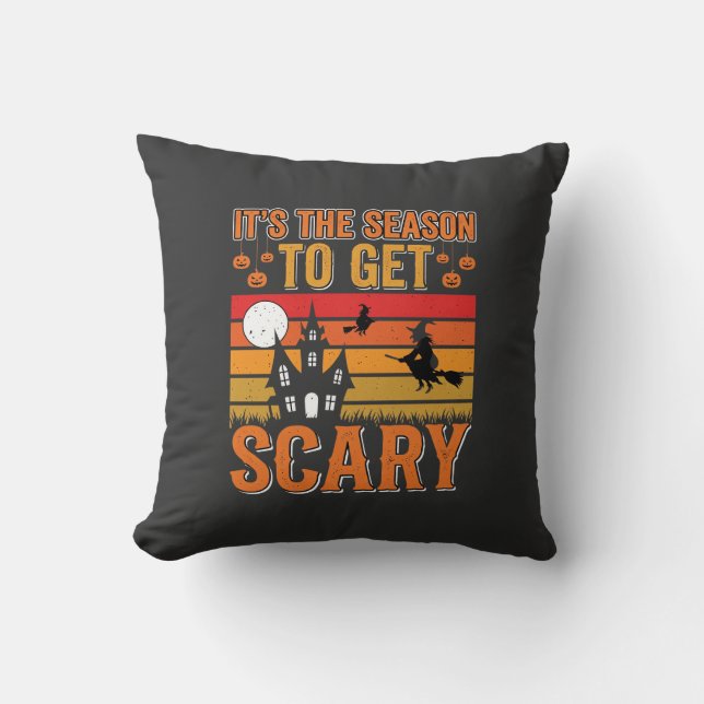 Scary Halloween Witch Haunted House Design_1 Throw Pillow (Front)