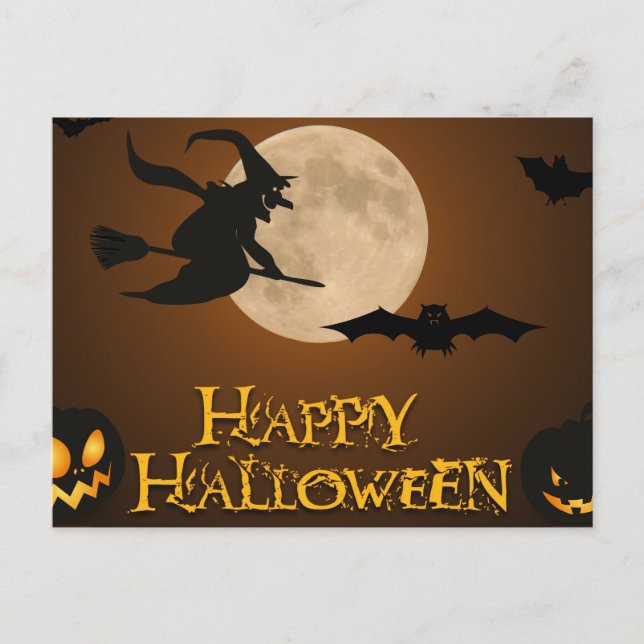 Scary Halloween Witch Night Postcard (Front)