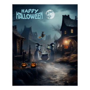 Scary Halloween Witches Lane Poster