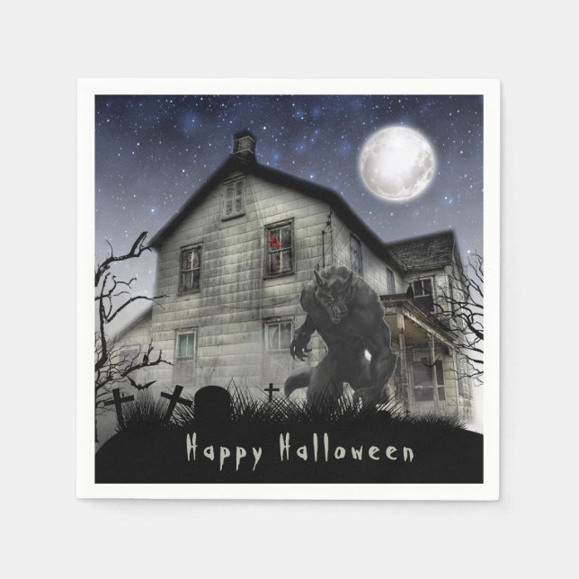 Scary Happy Halloween Werewolf Napkin (Front)